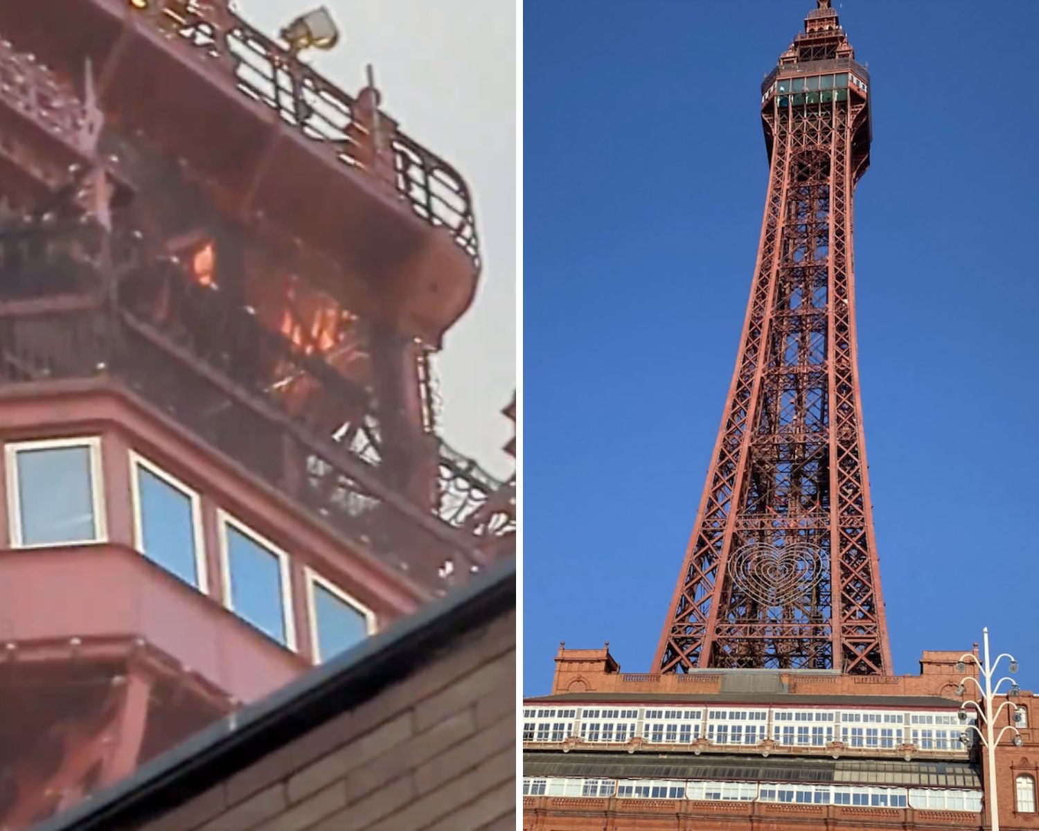 Blackpool Tower on fire as families evacuated and roads closed